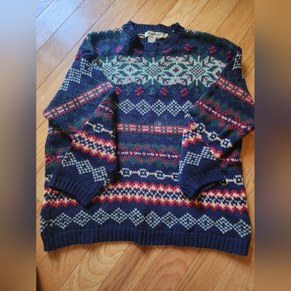 Eddie Bauer Vintage Men's Navy Multicolor Crewneck Sweater